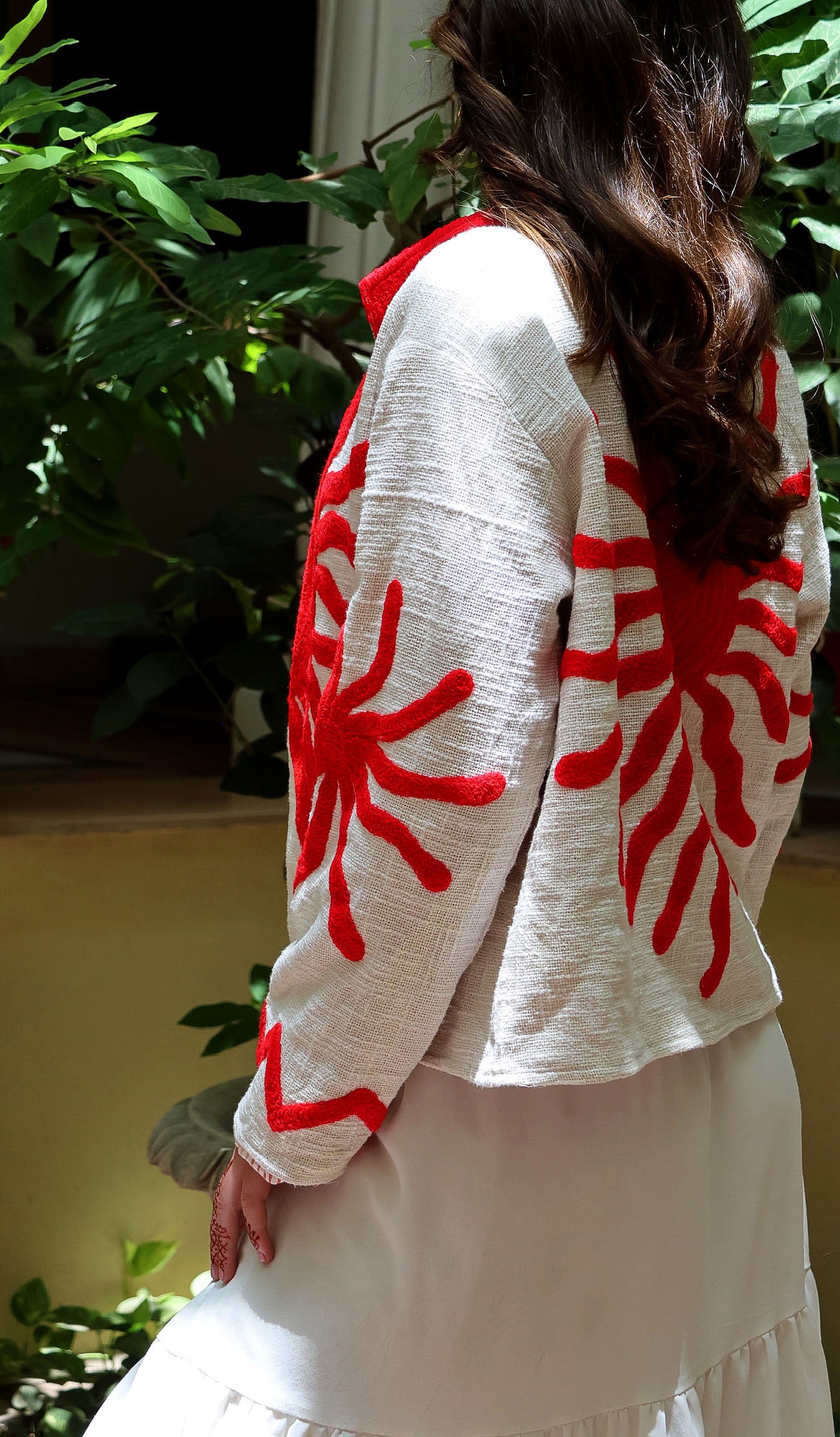 Sunburst Embroidered Bomber Jacket - Red