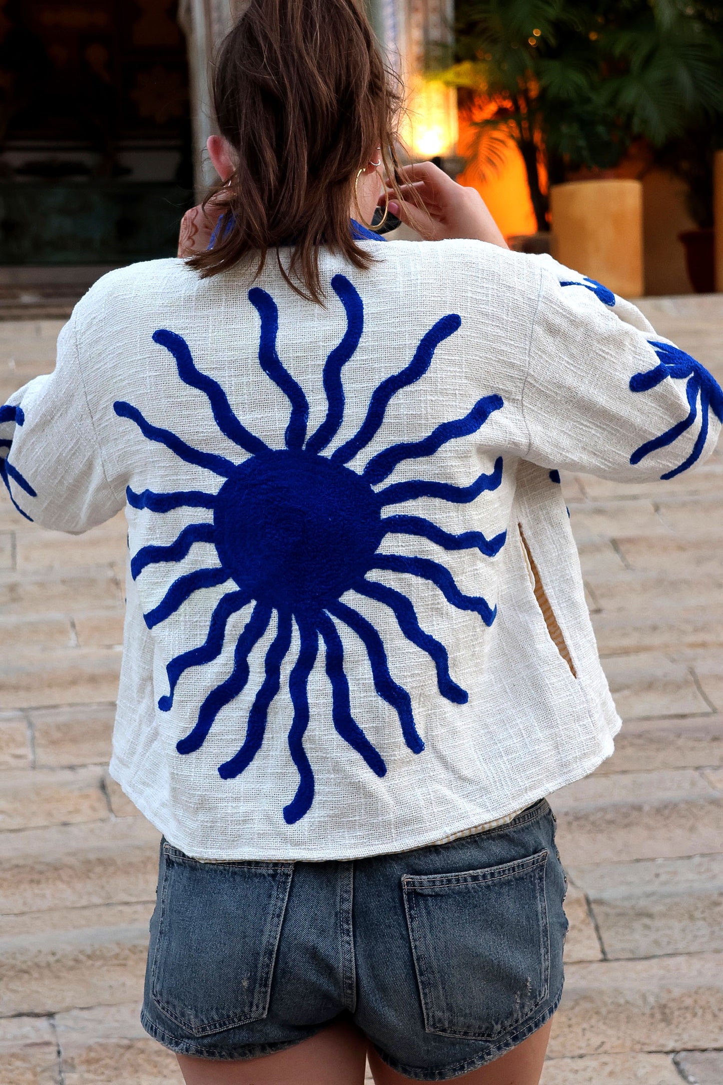 Sunburst Embroidered Bomber Jacket - Blue